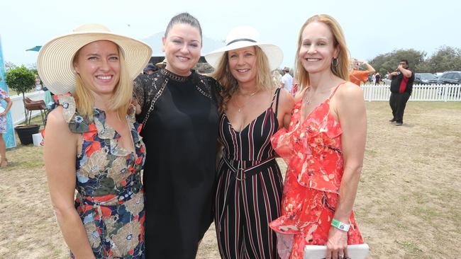 Main Beach resident Georgie Mcglashan and her friends Racheal McAlpine, Lisa Christensen and Tracie Bawden at the Magic Millions Polo. Picture: Mike Batterham