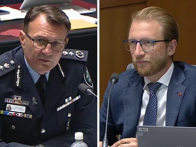 AFP Commissioner Reece Kershaw was grilled by Opposition home affairs spokesman James Paterson during senate estimates on Tuesday night. Picture: Supplied