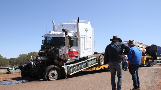 SUNDAY, September 15: A cattle truck has crashed into The Ghan on the Artlunga tourist drive, 50km north of Alice Springs. Picture: Gera Kazakov