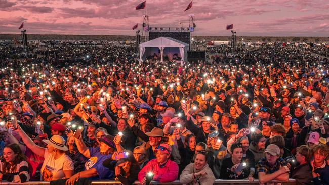 02/07/2024: Music fans gathered in front of the stage at the Big Red Bash festival site in far western Queensland. Picture: Matt Williams