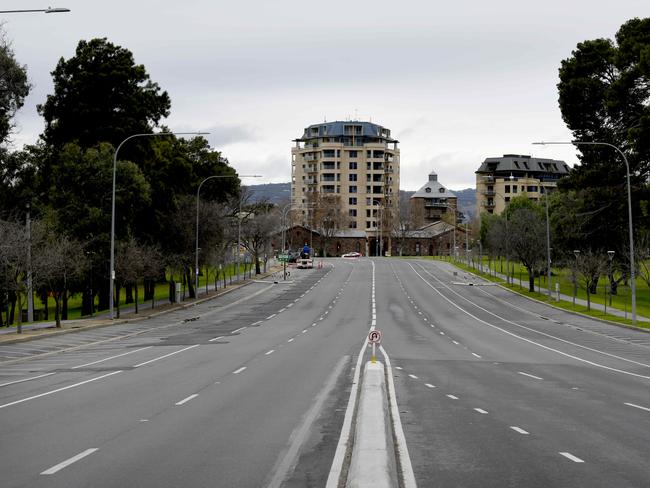 Rundle Road devoid of cars at 3pm on Thursday, July 22. Picture: NCA NewsWire / Naomi Jellicoe