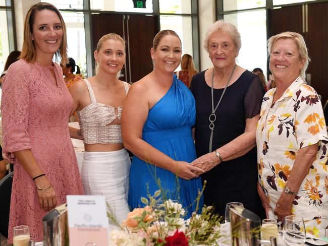 Lundle, Kayla, Renee, Kamma and Carol. Townsville Business Women's Circle, International Women's Day Luncheon at The Ville. Picture: Shae Beplate.