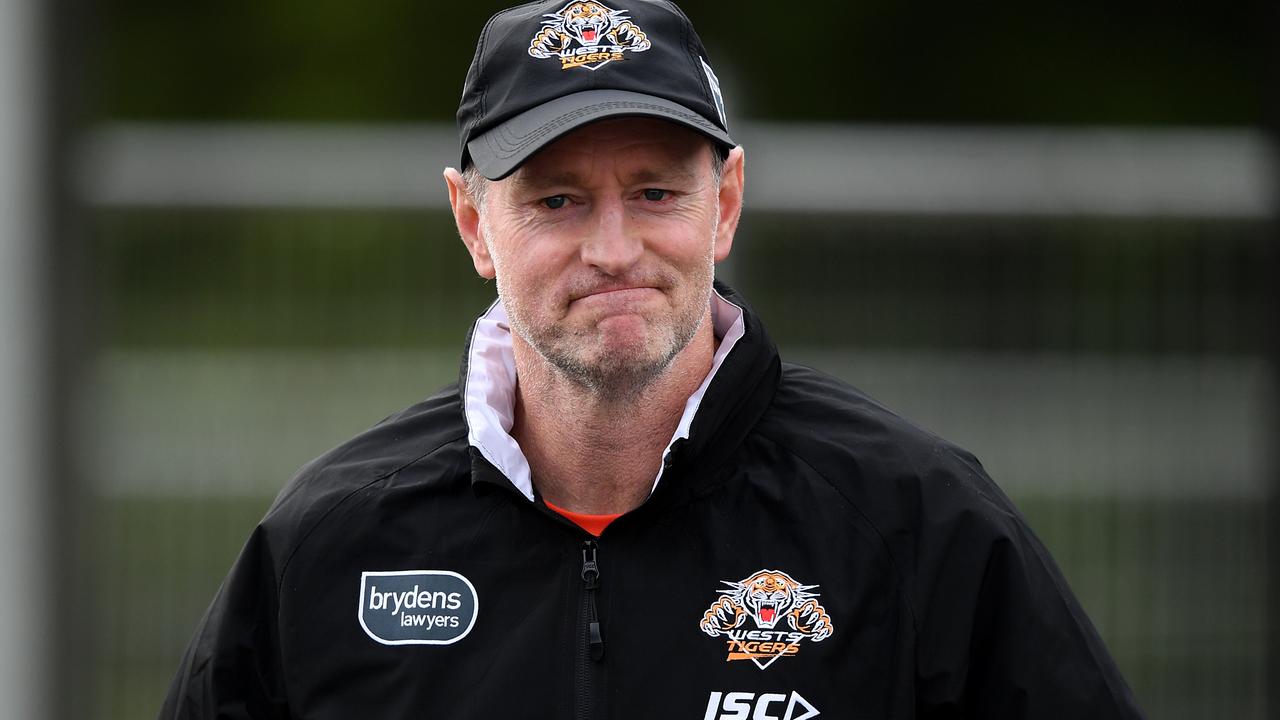 Tigers coach Michael Maguire during a Wests Tigers NRL training session in Sydney, Wednesday, June 10, 2020. (AAP Image/Joel Carrett) NO ARCHIVING