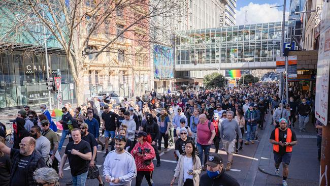 Anti-lockdown protests in Melbourne CBD clash with police against Covid-19. Picture: Jason Edwards