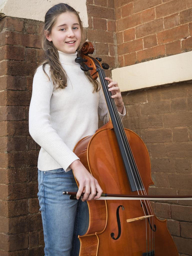 Elouisa Law before competing in a string section of the 77th City of Toowoomba Eisteddfod at Empire Theatres, Friday, July 28, 2023. Picture: Kevin Farmer