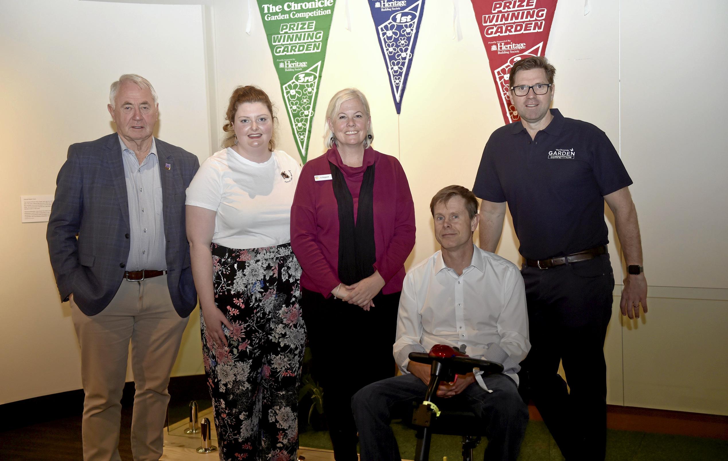 Enjoying a chat at the launch are (from left) Mayor Paul Antonio, The Chronicle Garden Competition co-ordinator Letetia Robarts, Jo Shepherd of USQ, Manager of The Chronicle Rohan Gostray and Cr Geoff McDonald. Launch of Chronicle Garden Compettion. August 2019. Picture: Bev Lacey