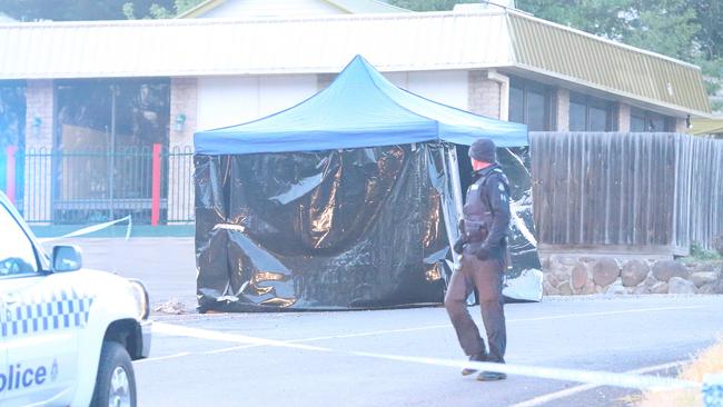 Police at the scene of the brawl at Goulburn Valley Highway in Eildon. Picture: Patrick Herve.