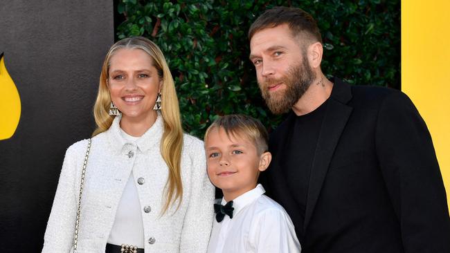 Teresa Palmer and husband Mark Webber with son Bodhi at the premiere of The Fall Guy at the Dolby Theatre in Hollywood, California on April 30. (Photo by VALERIE MACON / AFP)