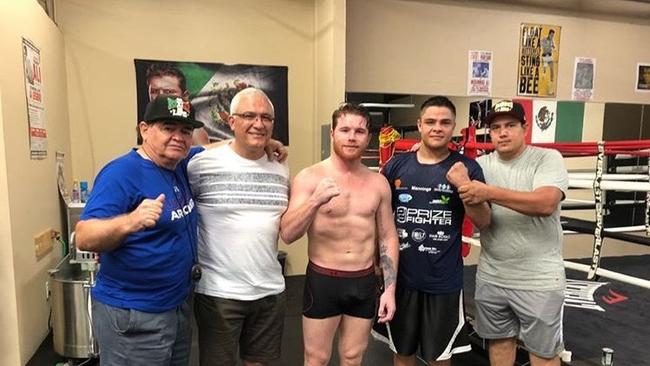 Saul 'Canelo' Alvarez with Australian boxer Bilal Akkawy