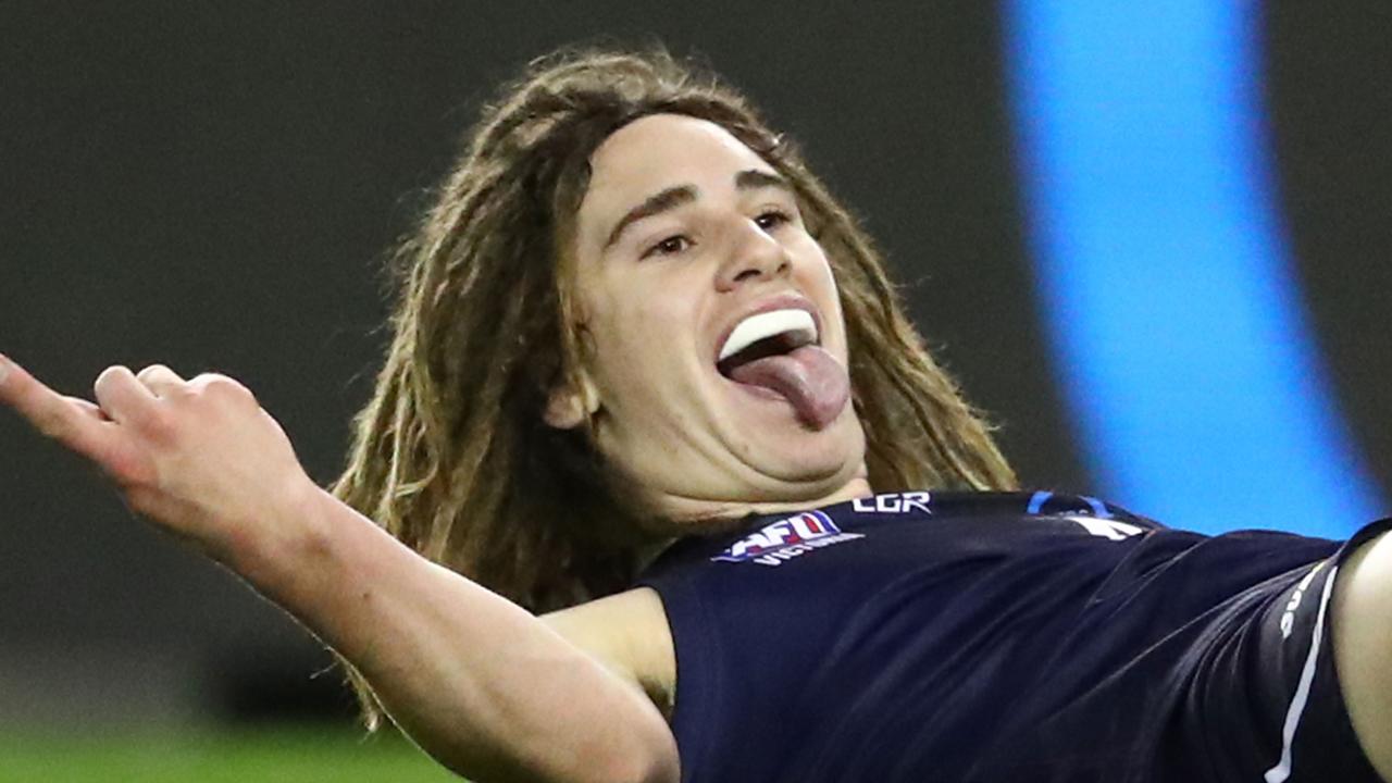 Gryan Miers celebrates one of his seven goals during the 2017 TAC Cup Grand Final at Docklands. Picture: Scott Barbour/Getty Images