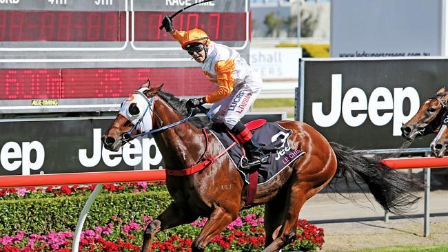 Luke Tarrant during his winning ride on Le Chef at the 2015 Magic Millions. Picture: Luke Marsden.