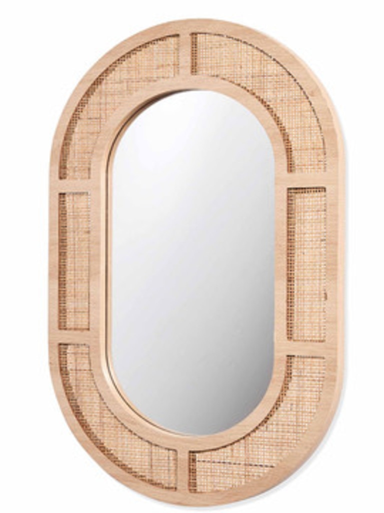 Rattan oval mirror