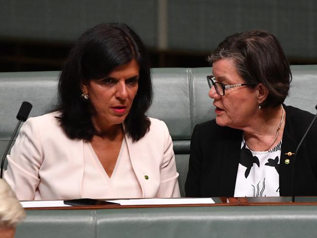 Former Liberal, now independent member for Chisholm Julia Banks and Independent Member for Indi Cathy McGowan during Question Time in the House of Representatives at Parliament House in Canberra, Wednesday, November 28, 2018. (AAP Image/Mick Tsikas) NO ARCHIVING