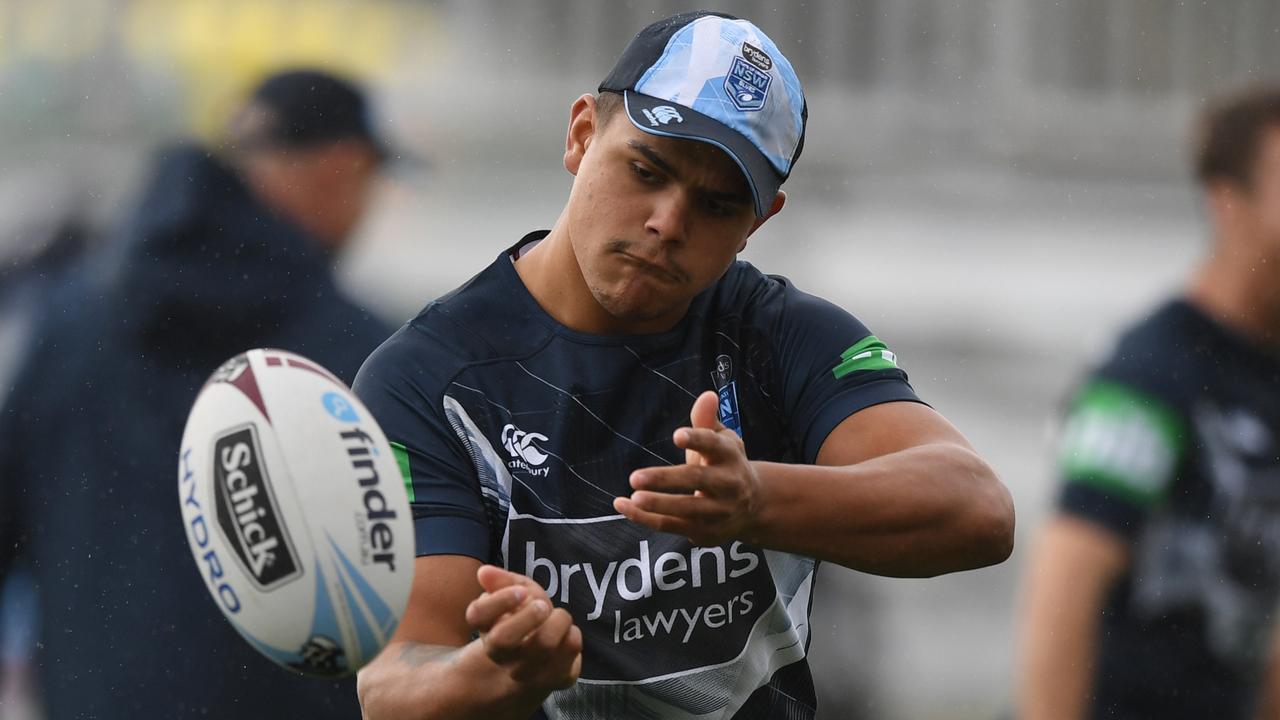 Latrell Mitchell of the NSW Blues during a training session at Coogee Oval in Sydney, Wednesday, June 20, 2018. (AAP Image/David Moir) NO ARCHIVING