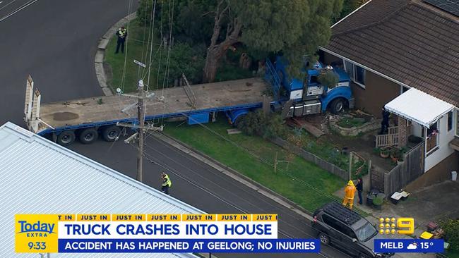 The unoccupied truck crashed into the home on Friday morning. Picture: Today/ Channel 9