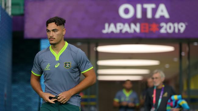 Jordan Petaia, 19, will line up at outside centre for the Wallabies tonight. Picture: Getty Images