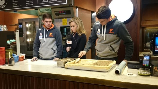 The boys were on hand to bake the pie at St Johns Park Bowling Club.