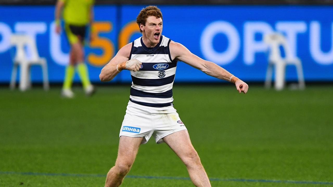 Gary Rohan celebrates a goal. Picture: Daniel Carson/AFL Photos via Getty Images