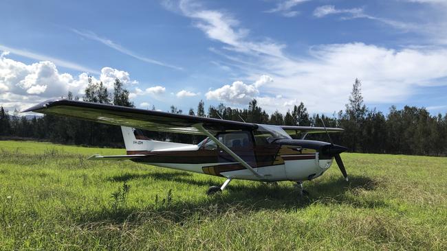 The light plane made an emergency landing in a field near Haywards Bay this morning. Picture: Madeline Crittenden