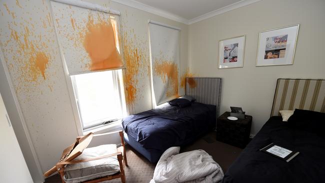 Stains on the walls from pepper spray used by police. Picture: Nicole Garmston