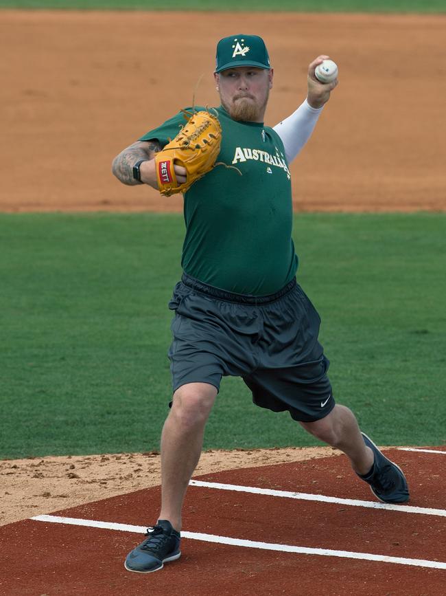 Steve Kent training as part of the Australian national team in 2016 Picture: Steve Christo/WBCI/MLB via Getty Images