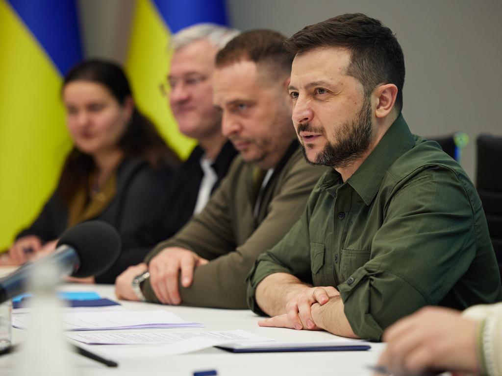 Ukrainian President Volodymyr Zelenskyy meets with a delegation including US Secretary of State Antony Blinken and US Defense Secretary Lloyd Austin in Kyiv, Ukraine. Picture: Getty Images