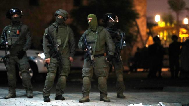 Israeli special forces gather in the mixed Jewish-Arab city of Lod on Thursday. Picture: AFP