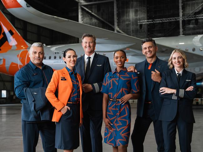 29/02/2024 Jetstar crew in the new uniform .  Jetstar has today unveiled its revamped uniform.,  The collection is designed by renowned Australian fashion designer, Genevieve Smart, who has worked alongside 40 Jetstar pilots, cabin crew and airport team,  members over the past 12 months to complete the final design.   , It will be worn by more than 5000 of the airline’s frontline team . Picture: Jetstar , ,  , ,