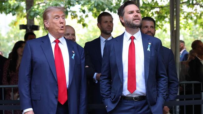 Former US president Donald Trump and Vance attend the annual 9/11 Commemoration Ceremony at the National 9/11 Memorial and Museum. Picture: Getty Images