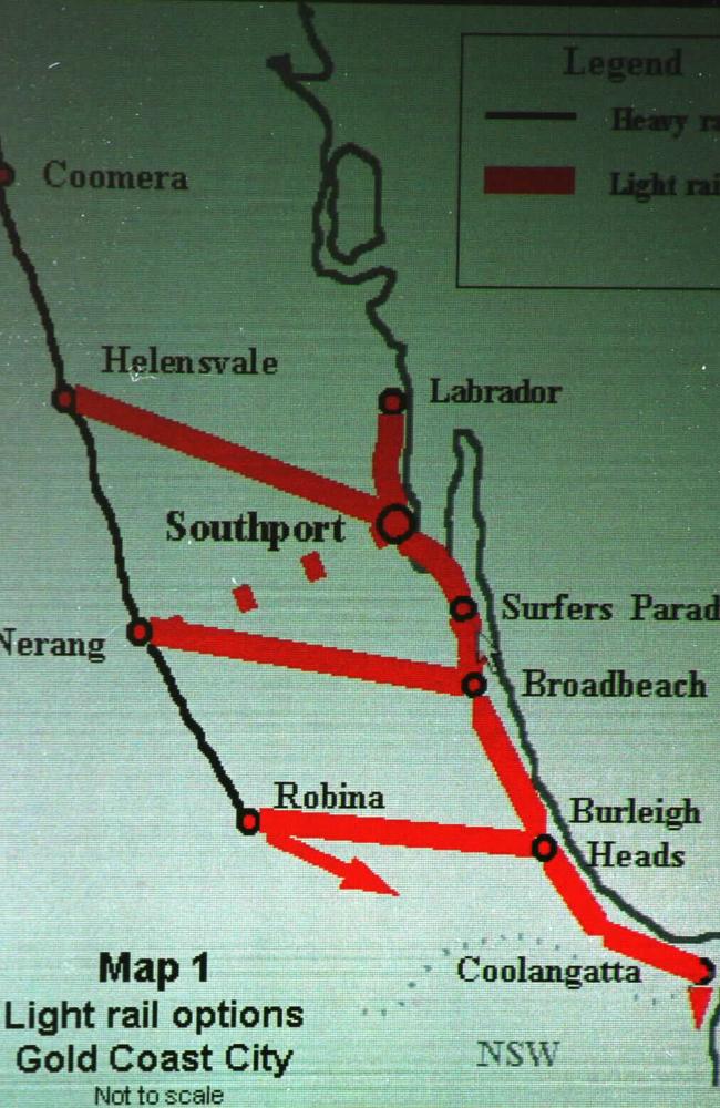 The 1997 plan for the Gold Coast light rail network.