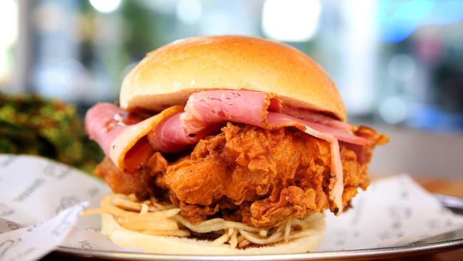 One of the fried chicken burgers at Butter. Picture: AAP/Angelo Velardo