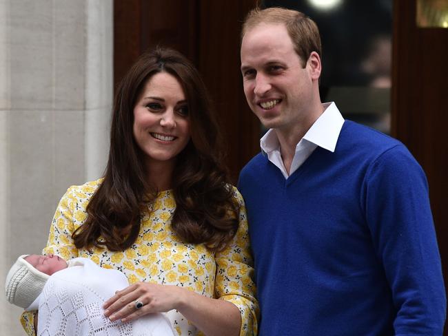 With their daughter Princess Charlotte on May 2, 2015 at St Mary's Hospital in central London. Picture: AFP PHOTO / LEON NEAL