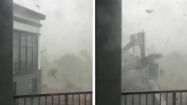 Martha Husain posted footage of the moment the top floor of her daughter’s St. Louis apartment block as ripped apart. Picture: X