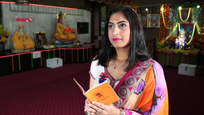 Sanjana Chopra at a Hindu temple in Camberwell. Picture Rebecca Michael.