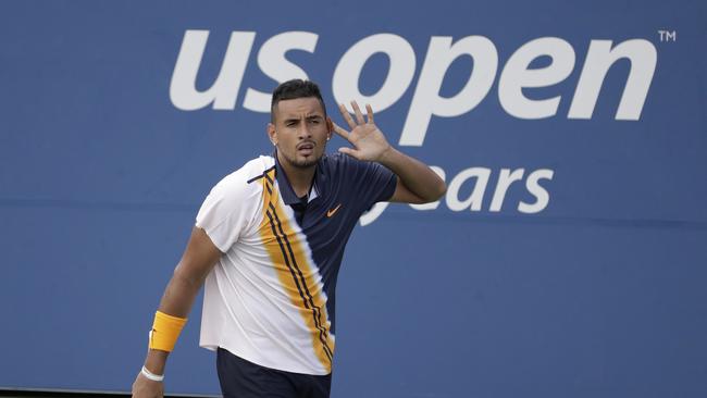 Nick Kyrgios, reacts against Pierre-Hugues Herbert in his second round win.