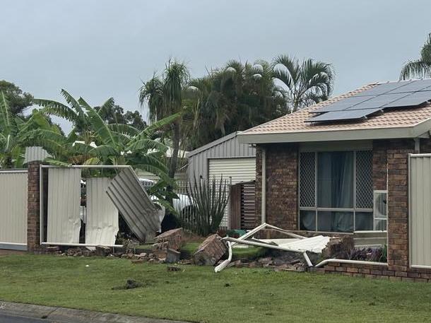 The damage to a home at Kawungan caused when a 4WD crashed into it.