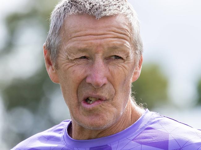 Start of NRL season. Coach Craig Bellamy. Speaking with players at training. Picture: Jason Edwards