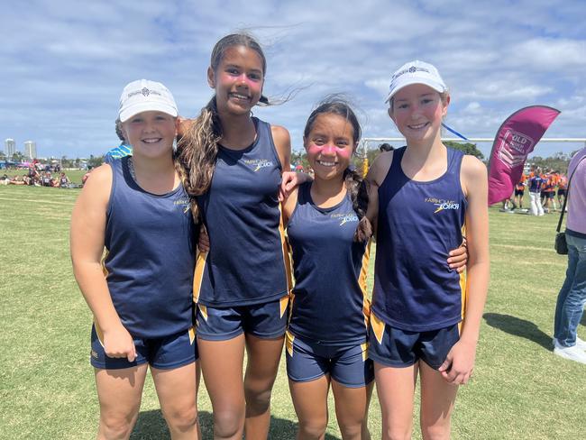 Gold Coast Titans All Schools Touch 2024. Pictured: Olivia Taylor, Elvie Salter, Phoebe Tulilo-Seremaia and Lucy Dewar