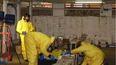 Police searching the Bondi Beach storage shed during the multimillion dollar bust. Picture: NSW Police