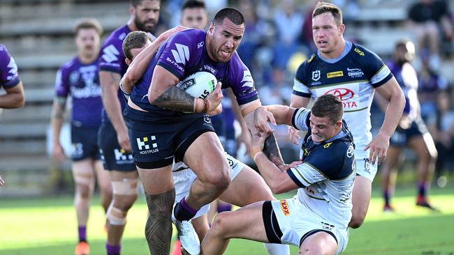 Melbourne Storm star Nelson Asofa-Solomona has been outspoken on the matter of Covid-19 vaccinations. Picture: Bradley Kanaris / Getty Images