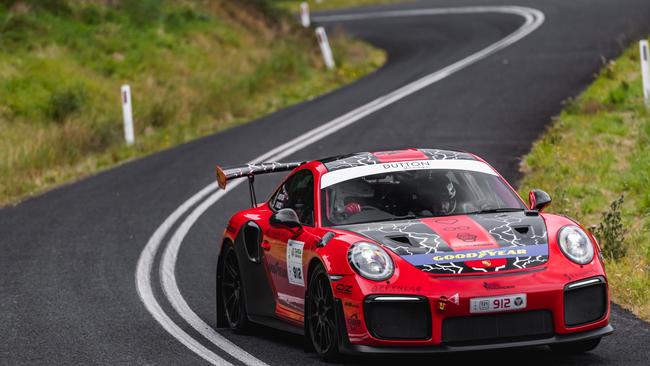 Targa Tasmania - a Porsche on a twisting stage in the state’s north. Picture: Aaron Wishart