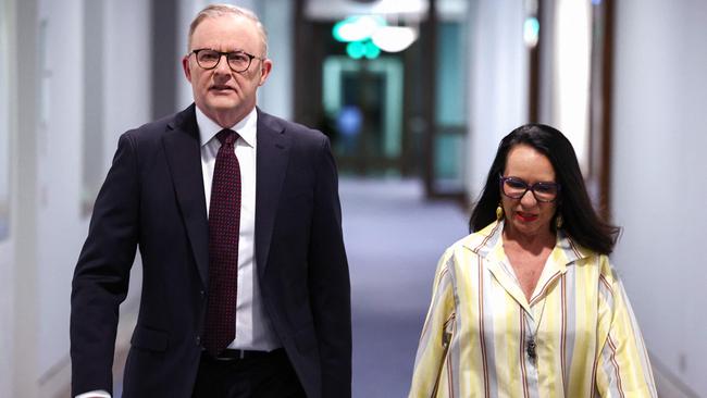 Anthony Albanese and Indigenous Australians Minister Linda Burney after the voice referendum was voted down by Australians. Picture: AFP