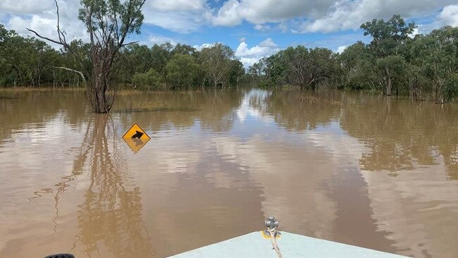 Flooding along the Central Arnhem Highway near Beswick. Picture: NTPFES