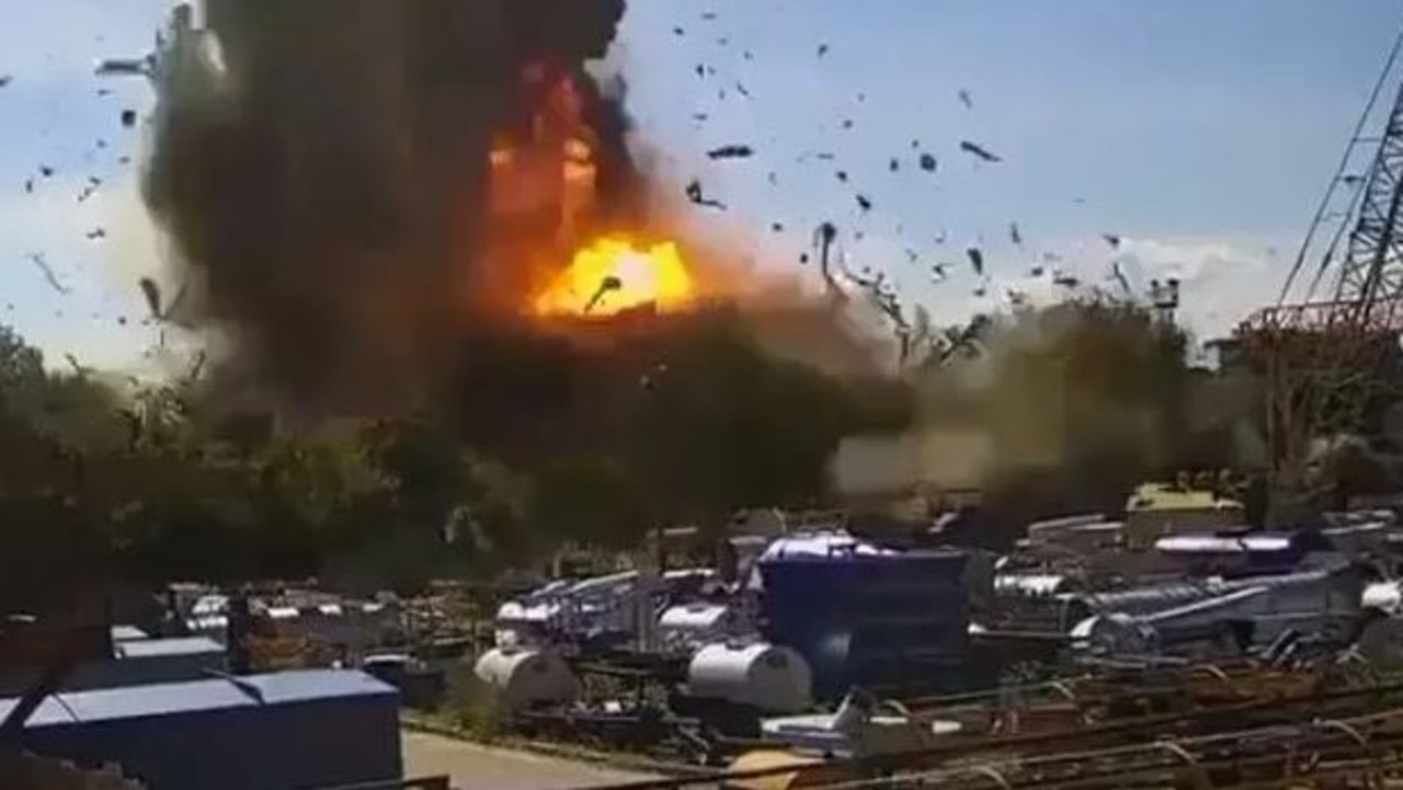 The building was engulfed in flames. Picture: Defence of Ukraine.