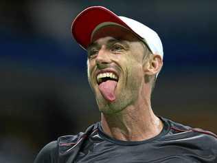 John Millman shows some emotion during his fourth-round clash with Roger Federer at the US Open. Picture: Alex Pantling/Getty 