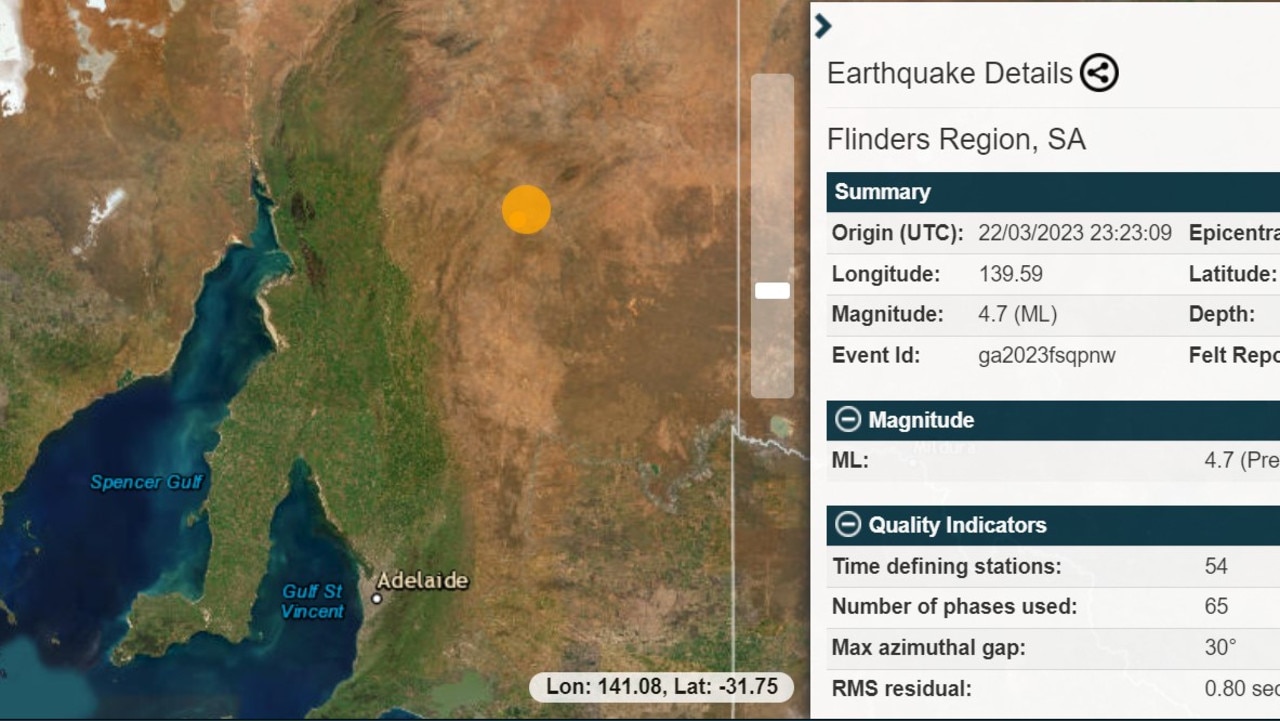 Geoscience Australia's initial data had the quake recorded at magnitude 4.8, later revised to 4.7 preferred.