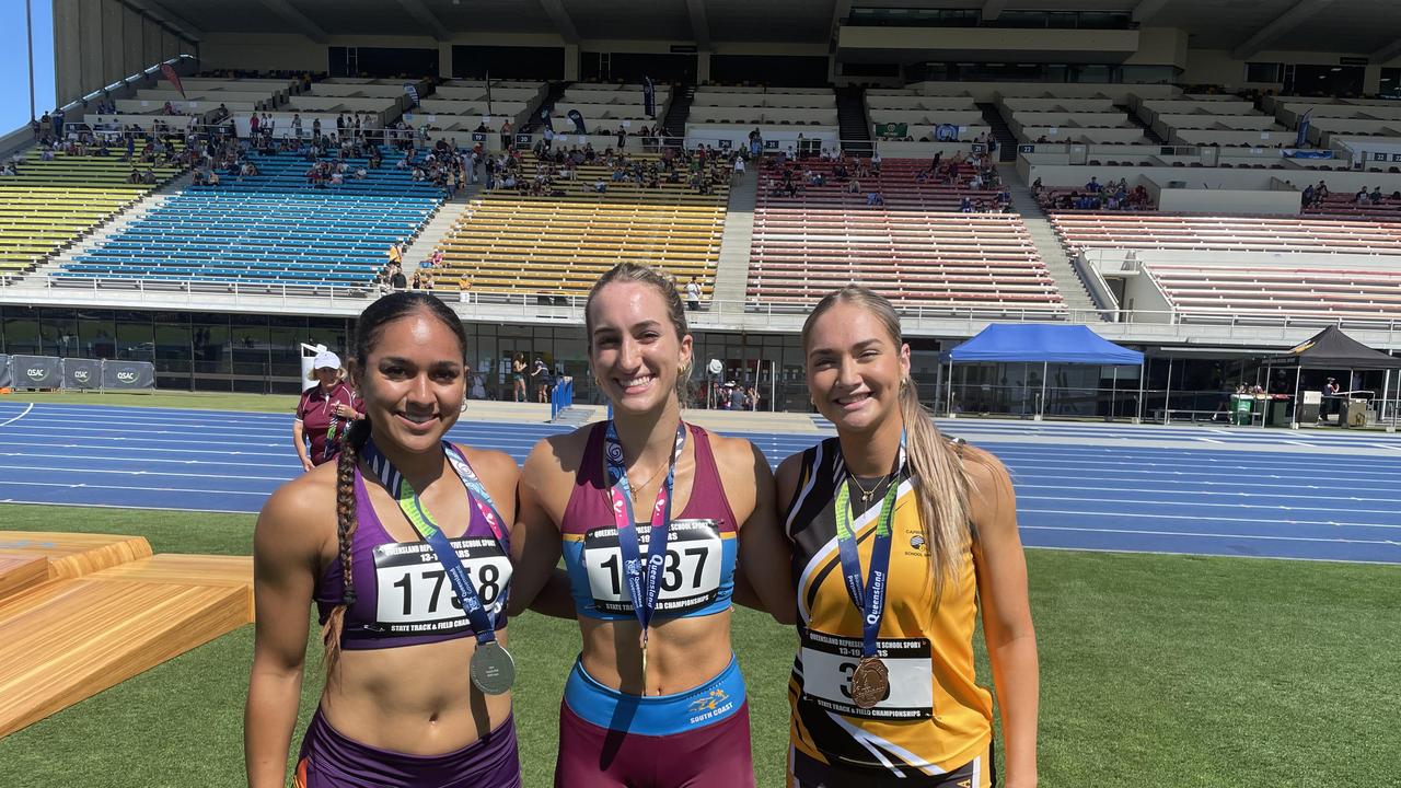 Medallists from day 2 at the Queensland School Sport track and field championships.