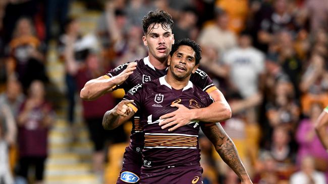 Kelly took an incredible intercept to score the Broncos first try. Picture: Getty Images.