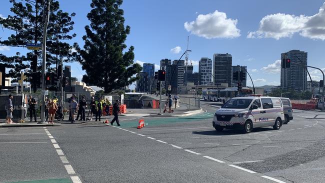 Police at the scene of the pedestrian accident. Picture: Patrick Billings