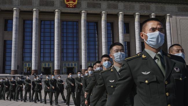 Chinese soldiers from the People's Liberation Army. Picture: Kevin Frayer/Getty